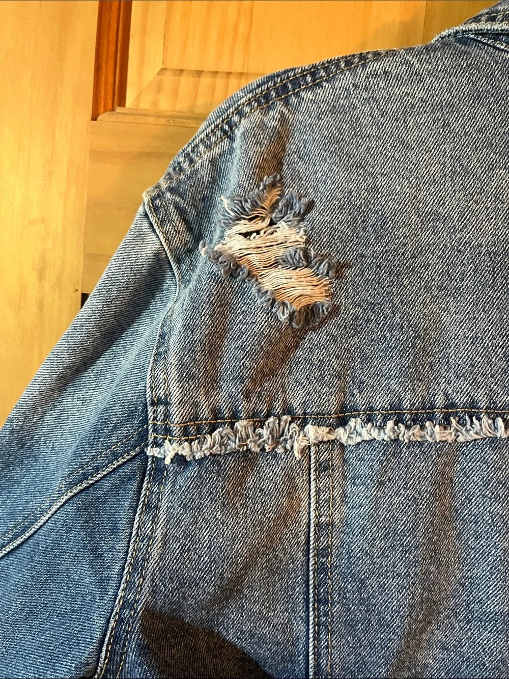 KanCan Distressed Blue Denim Jacket